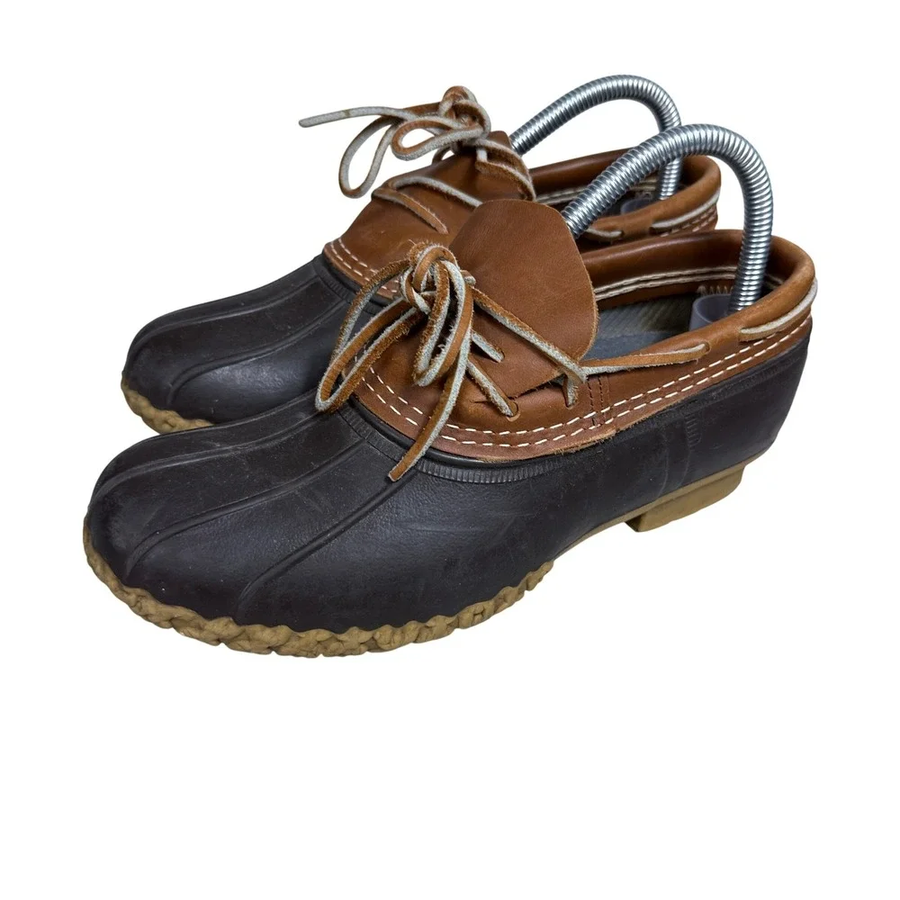 L.L. Bean Gumshoes Mens 7 Brown Leather Rubber Waterproof Duck Boots Low Top